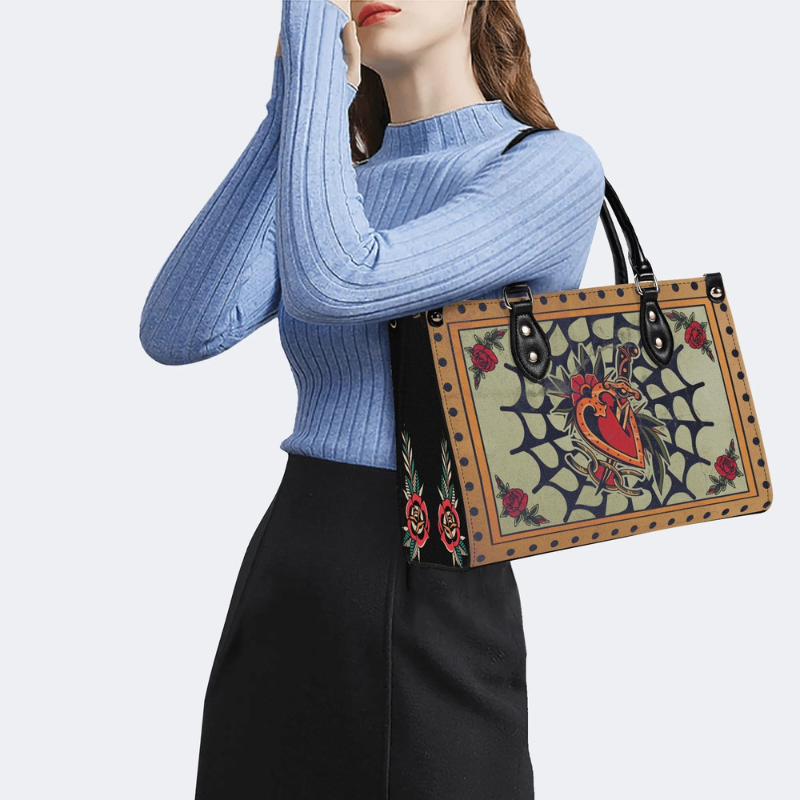 Spiderweb Heart And Dagger Print Handbag