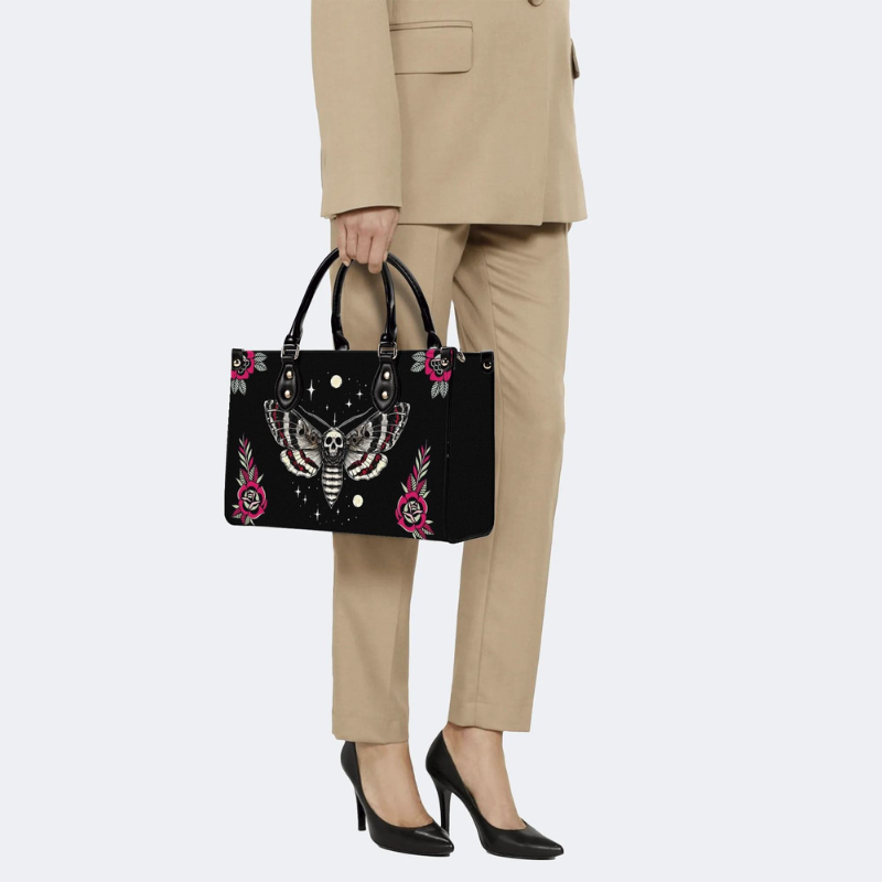 Starry Sky Skull And Moth Print Handbag Factory Direct Sales