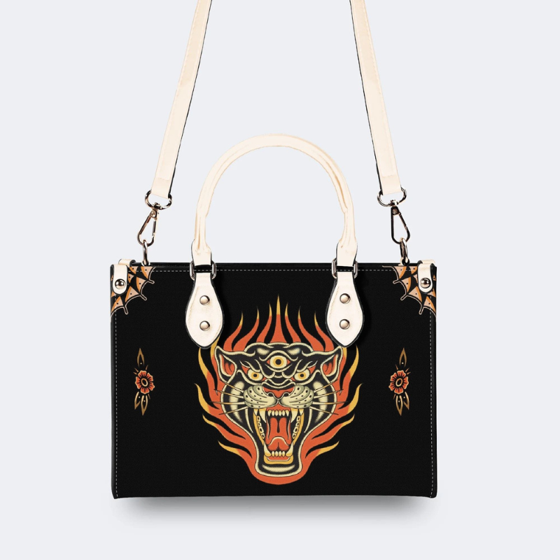 Three-eyed Black Panther Print Handbag