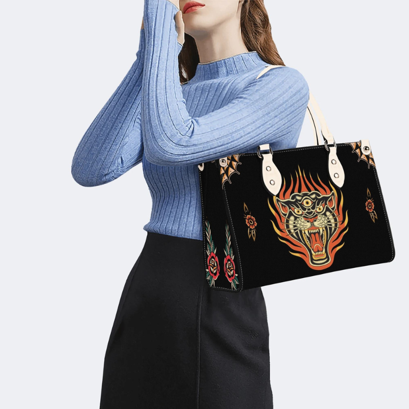 Three-eyed Black Panther Print Handbag