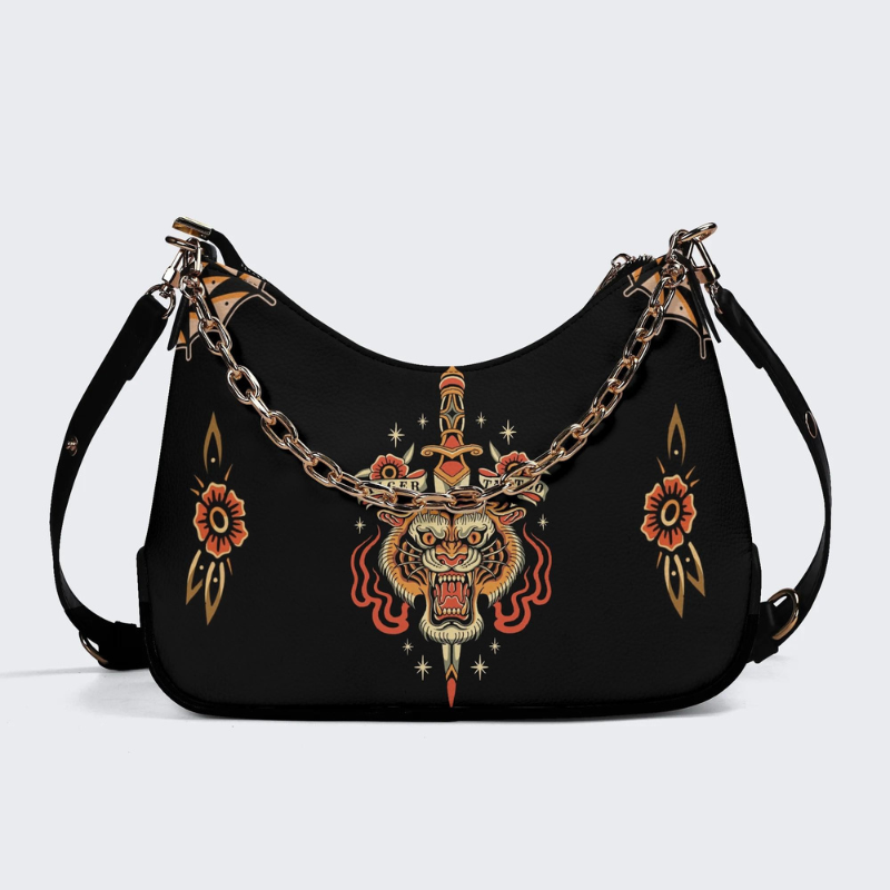 Tiger Head On Dagger Leather Crossbody Bag Factory Direct Sales