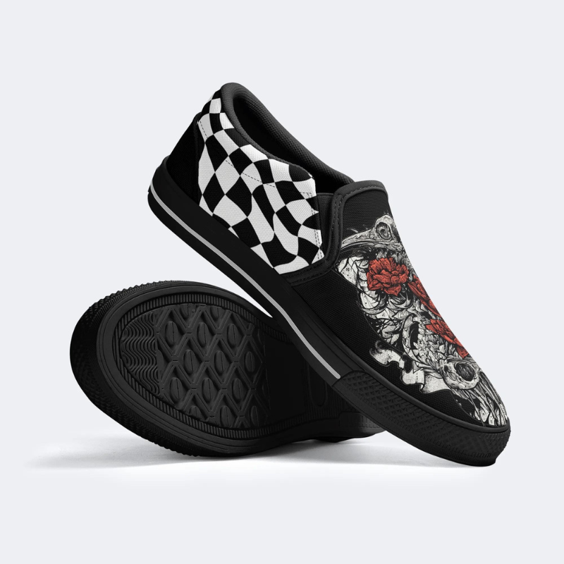 Vintage Crow And Roses Slip On Shoes Factory Direct Sales