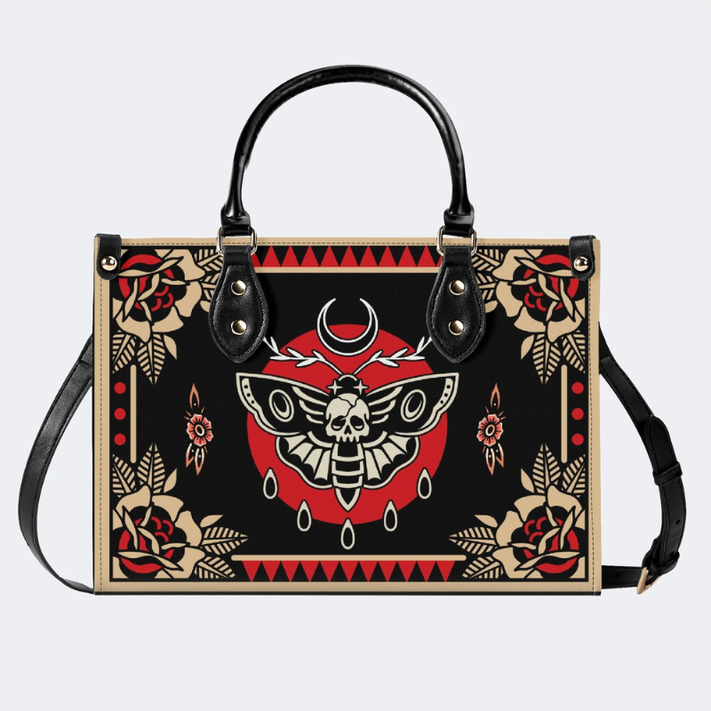 Vintage Red Sun Moth Print Handbag Factory Direct Sales