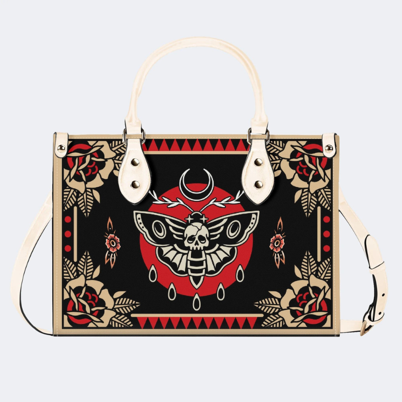 Vintage Red Sun Moth Print Handbag Factory Direct Sales_01