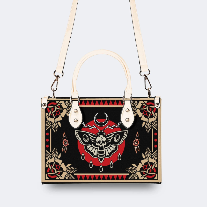 Vintage Red Sun Moth Print Handbag Factory Direct Sales_03