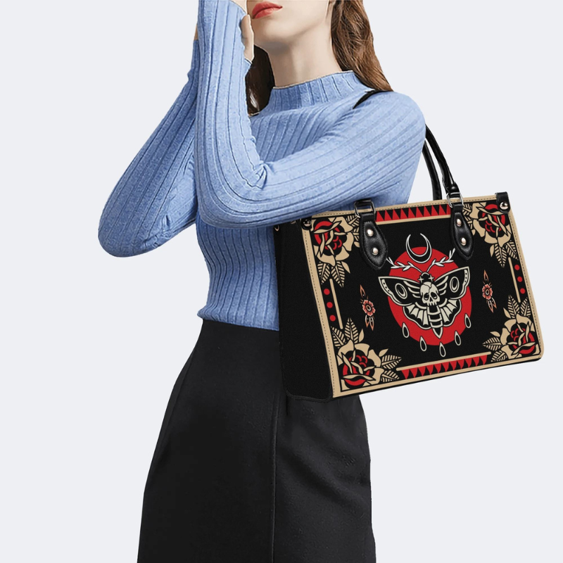 Vintage Red Sun Moth Print Handbag Factory Direct Sales_06