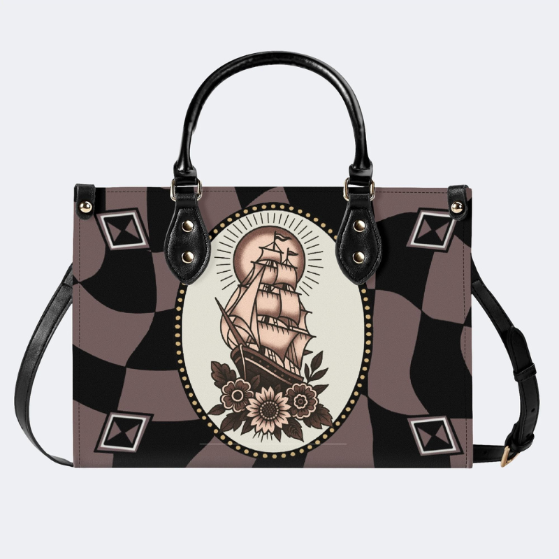 Vintage Sailboat Print Handbag Factory Direct Sales