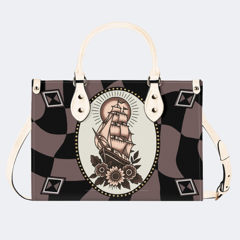 Vintage Sailboat Print Handbag Factory Direct Sales