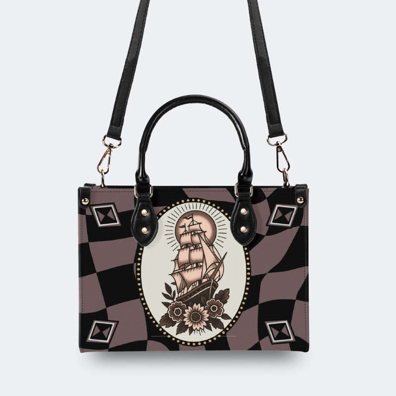 Vintage Sailboat Print Handbag Factory Direct Sales