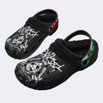 Unisex Black Metal Pinhead Print - Fur Lined Slippers/Sandals