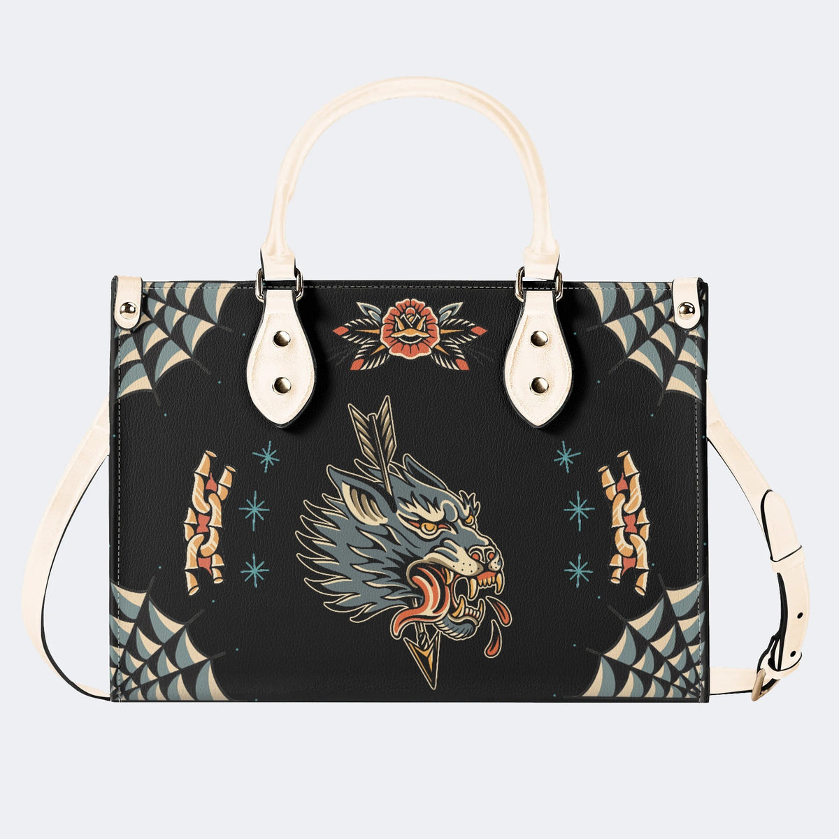 Wolf Vintage Print - Leather Handbag