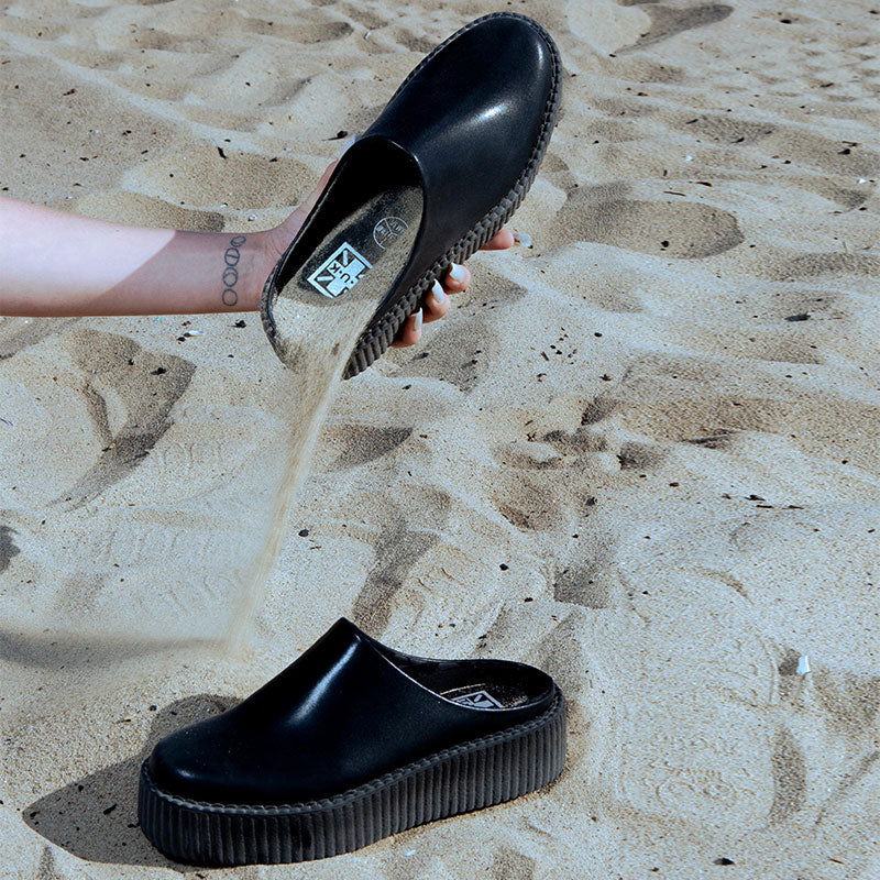 Black Leather Thick-soled Slippers