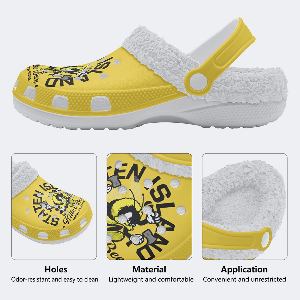 Staten Island Killer Bees Print - Fur Lined Slippers/Sandals