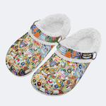 Unisex Skull Graffiti Art Print - Fur Lined Slippers/Sandals