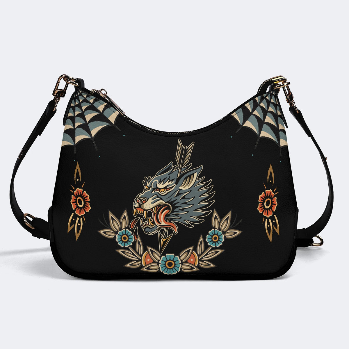 Wolf Vintage Print - Leather Crossbody Bag
