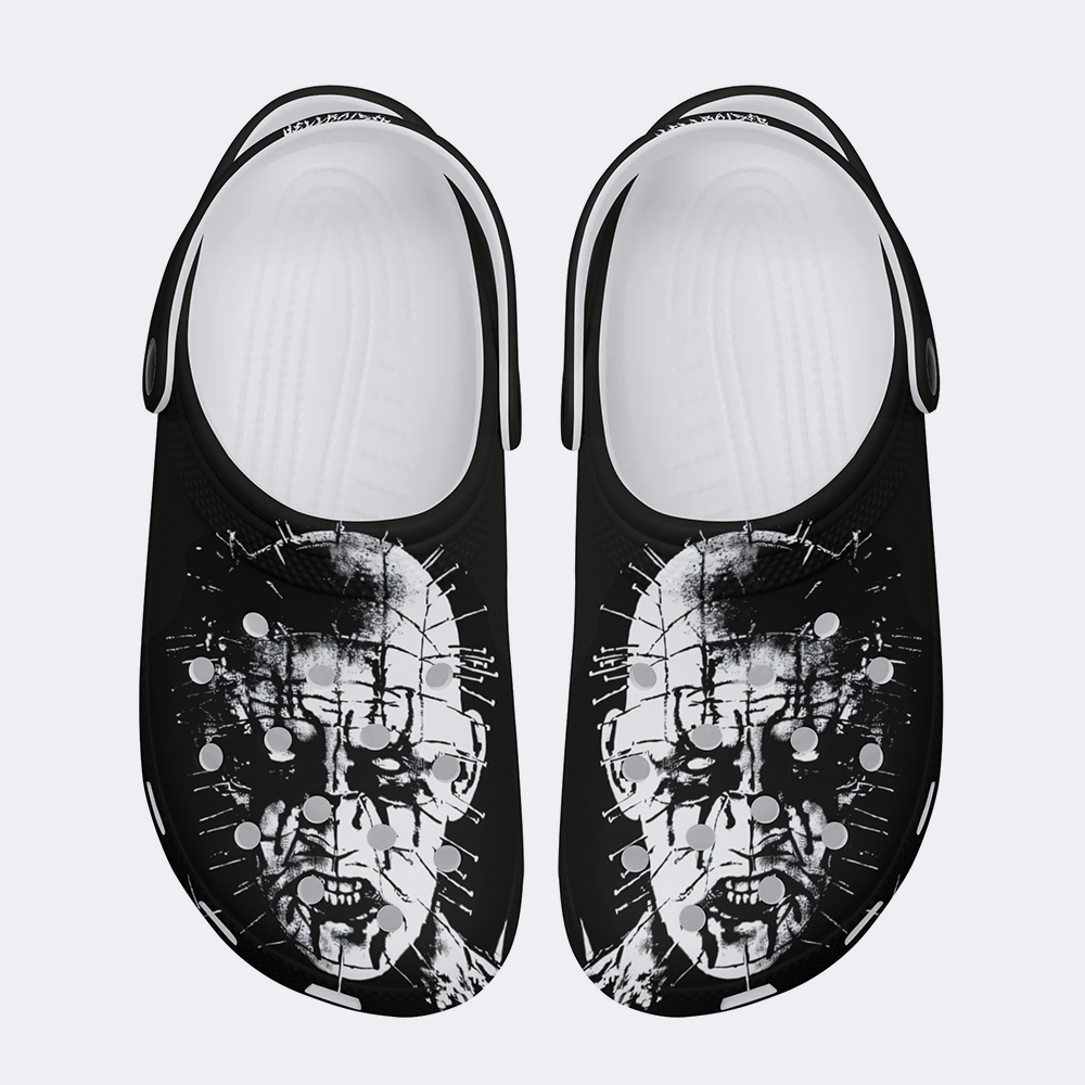 Unisex Black Metal Pinhead Print - Fur Lined Slippers/Sandals