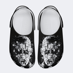 Unisex Black Metal Pinhead Print - Fur Lined Slippers/Sandals