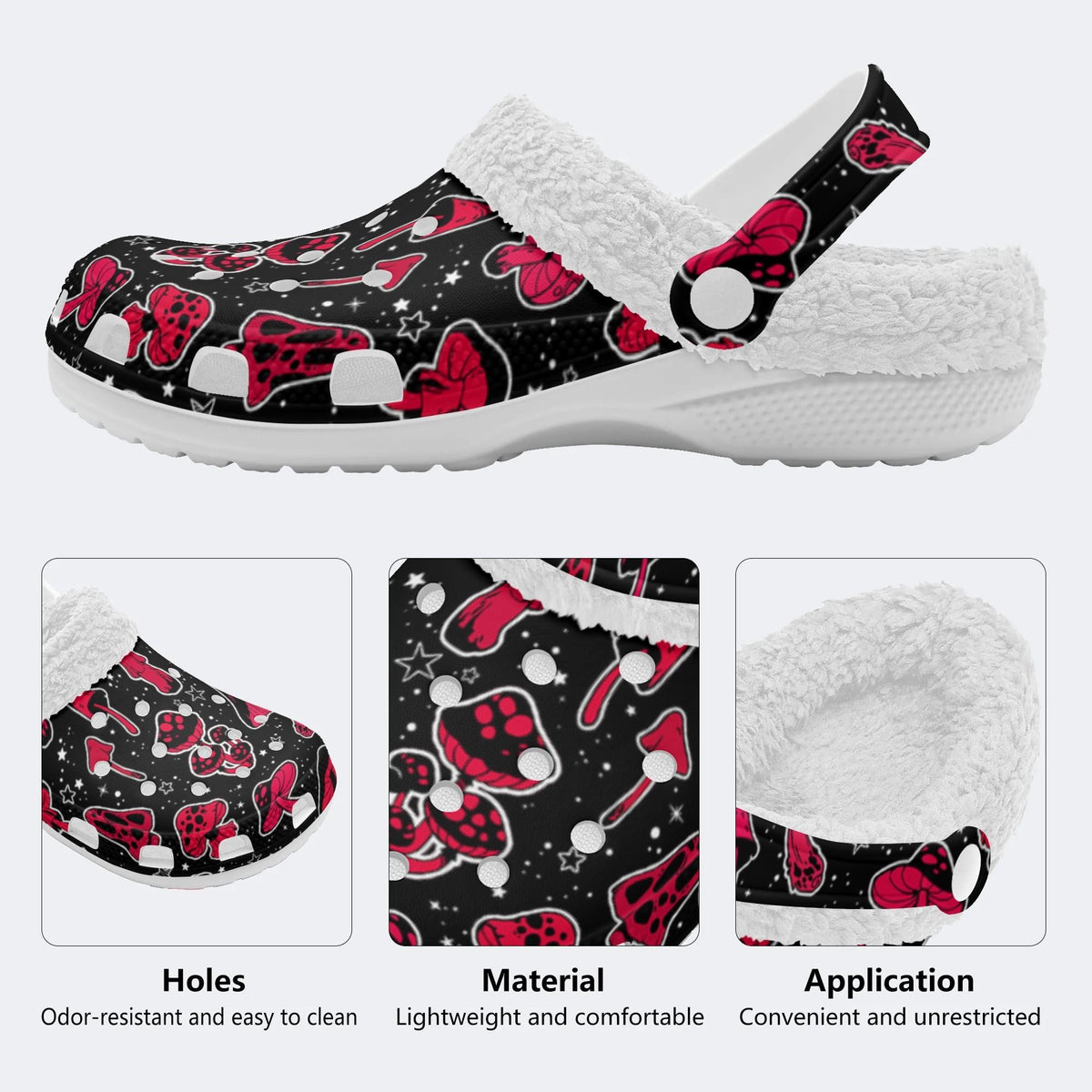 Starry Sky Mushroom Print - Fur Lined Slippers/Sandals