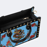 Vintage Torch And Dragon Print - Leather Handbag