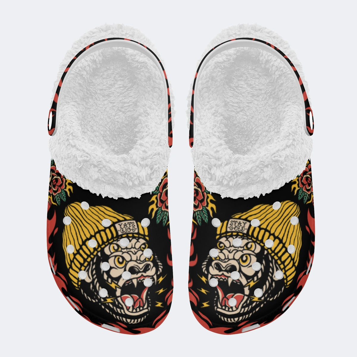 Fire Chimpanzees Print - Fur Lined Slippers/Sandals