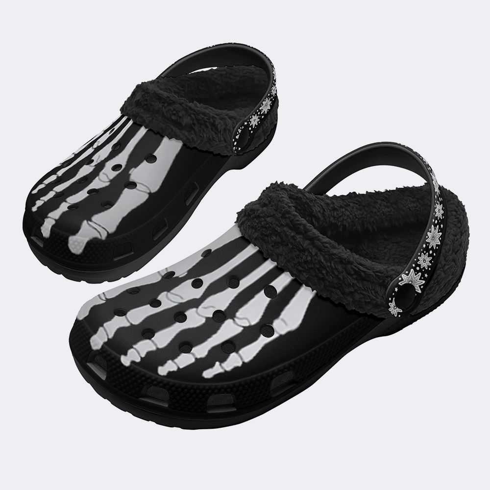 Skeleton Toes Skull Print - Fur Lined Slippers