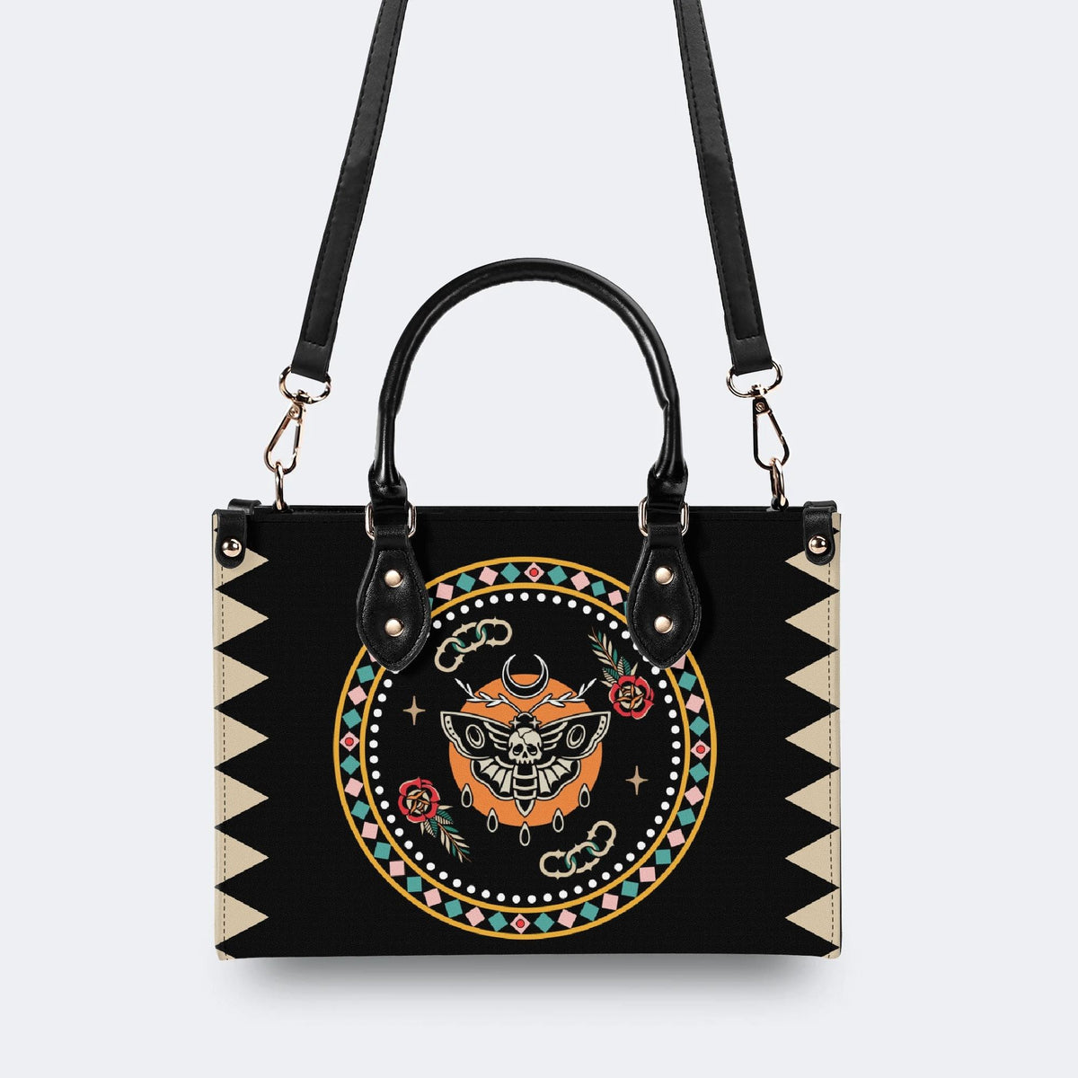 Death Moth Vintage Print - Leather Handbag