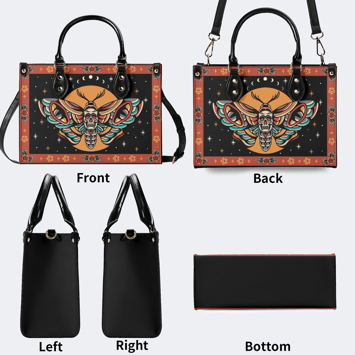 Old School Death Moth Vintage Print - Leather Handbag