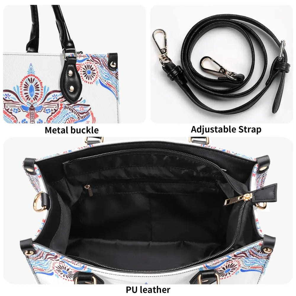 Classic Watercolor Moth Print - Leather Handbag