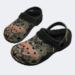 Dark Botanical Moth - Fur Lined Slippers/Sandals
