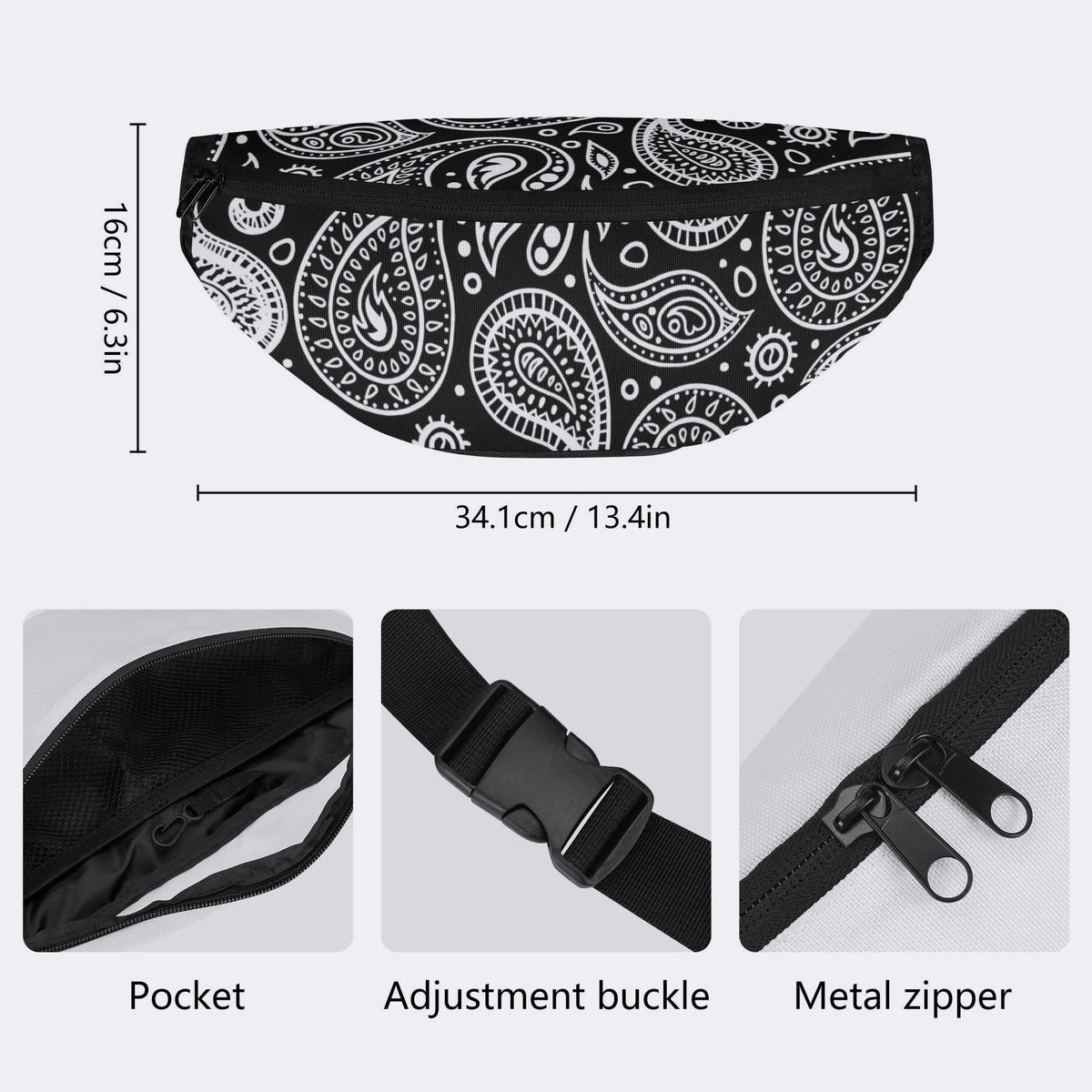 Black White Paisley Pattern - Fanny Package