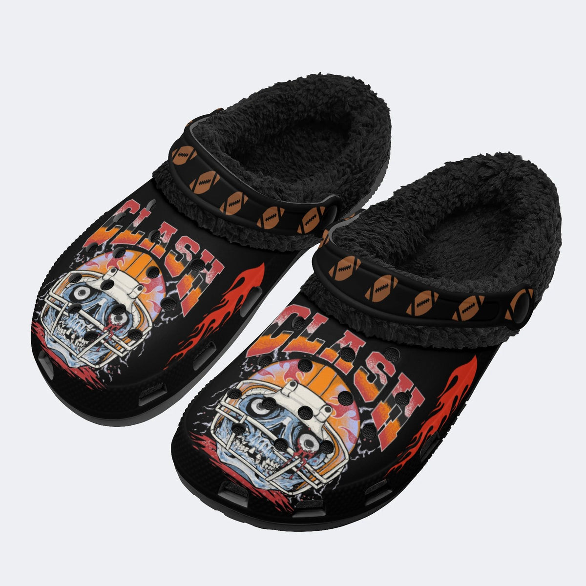 Raging Skull Helmet Print - Fur Lined Slippers/Sandals