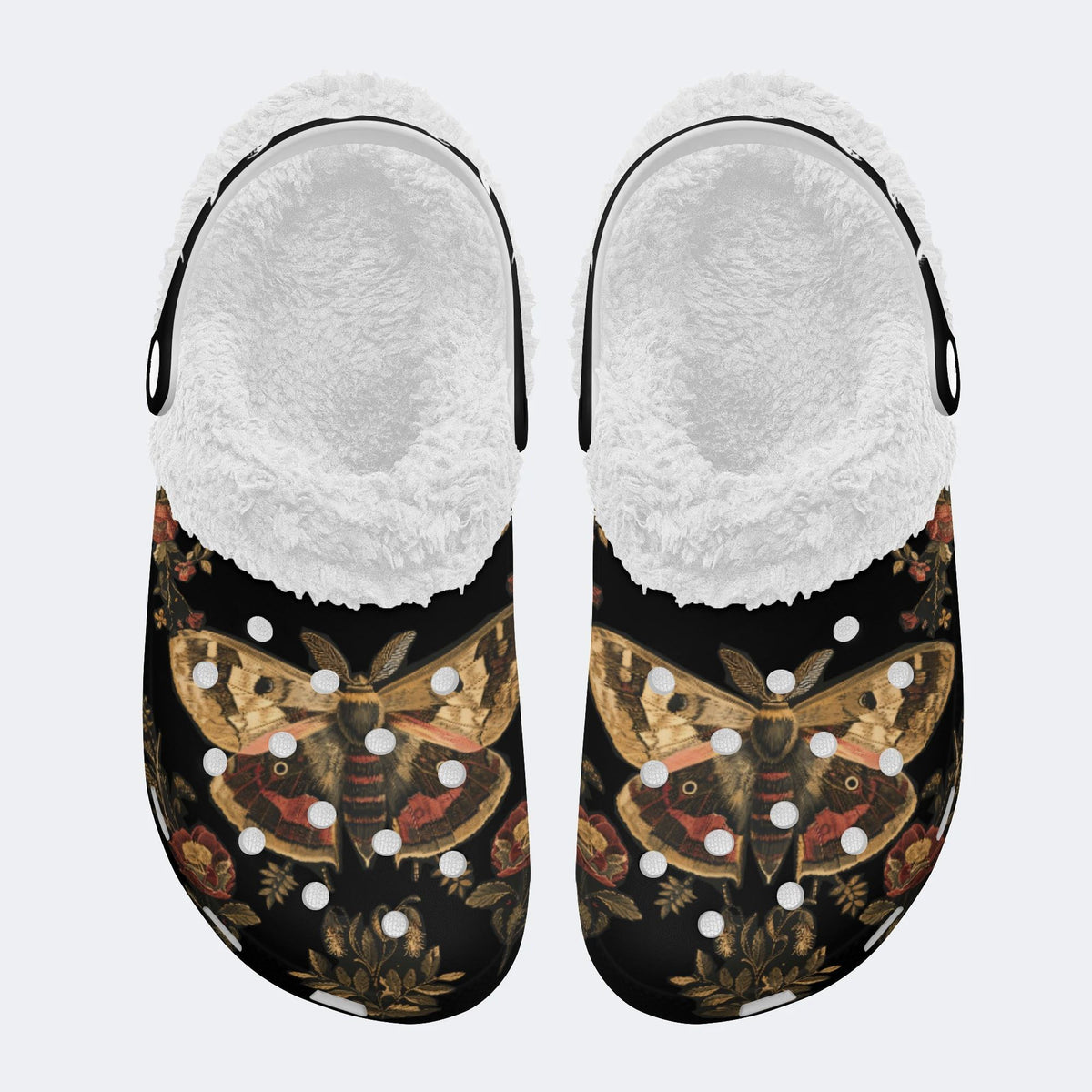 Moth In The Forest Vintage Print - Fur Lined Slippers/Sandals