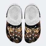 Moth In The Forest Vintage Print - Fur Lined Slippers/Sandals