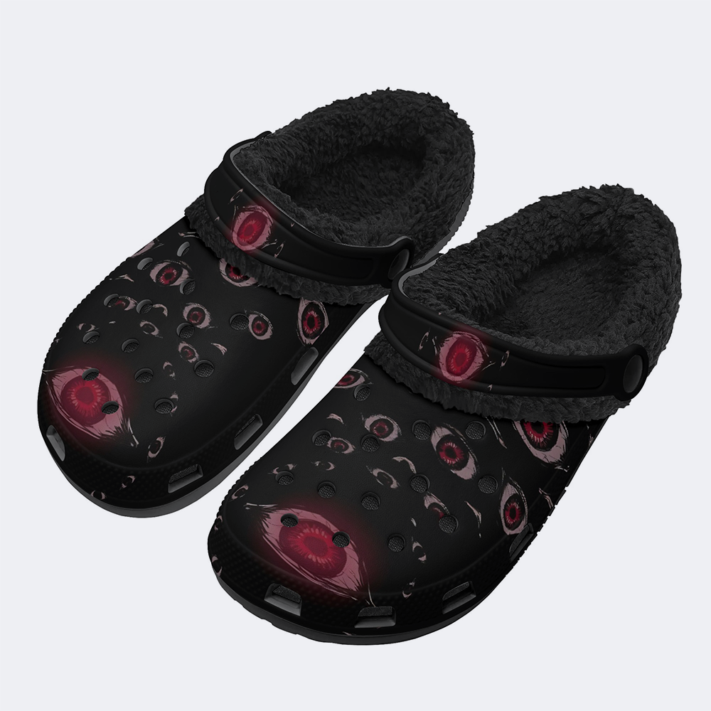 Unisex Evil Eyes Print - Fur Lined Slippers