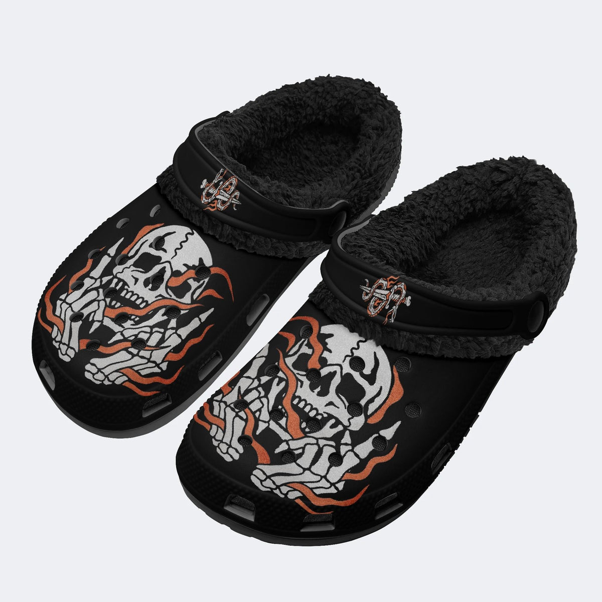 Gothic Flame Bone Skull - Fur Lined Slippers/Sandals