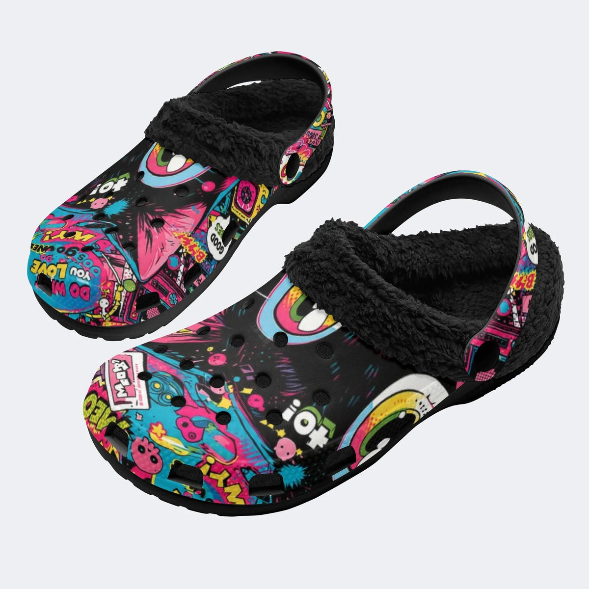 Colorful Pop Cartoon - Fur Lined Slippers/Sandals