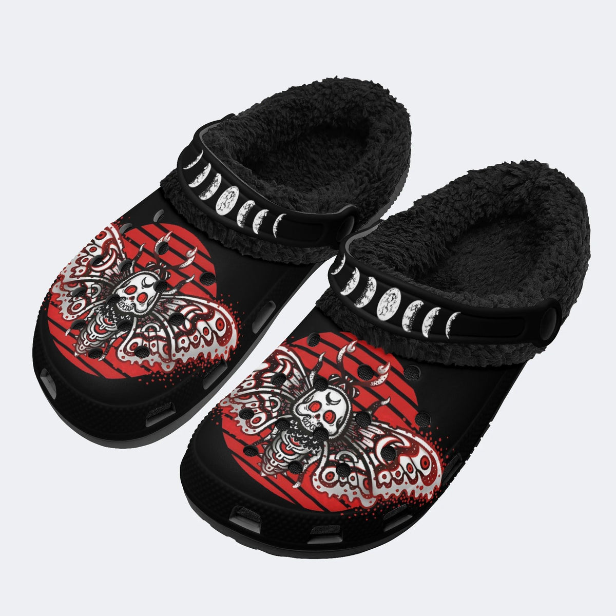 Skull Moth Print - Fur Lined Slippers/Sandals