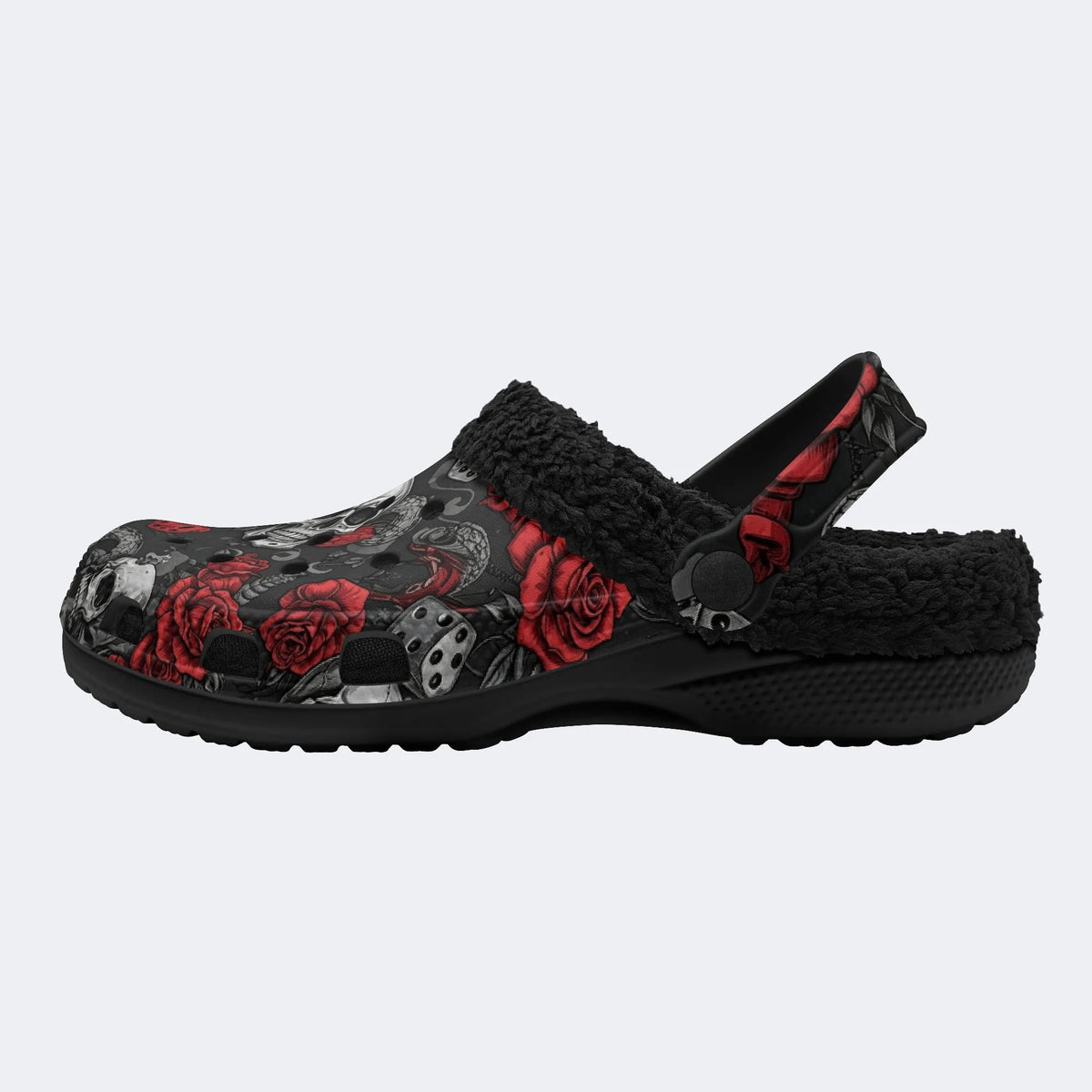 Gothic Rose Snake Skull‑Fur Lined Slippers Sandals