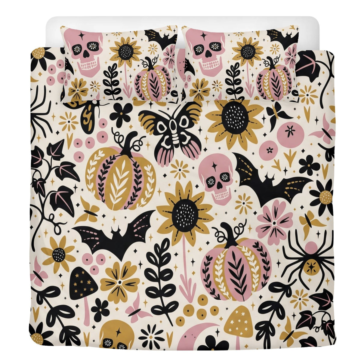 Folk Pumpkin Floral Art - Three Piece Bedding Set