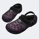Gothic Winged Skull Dark Rose Spider Web - Fur Lined Slippers/Sandals