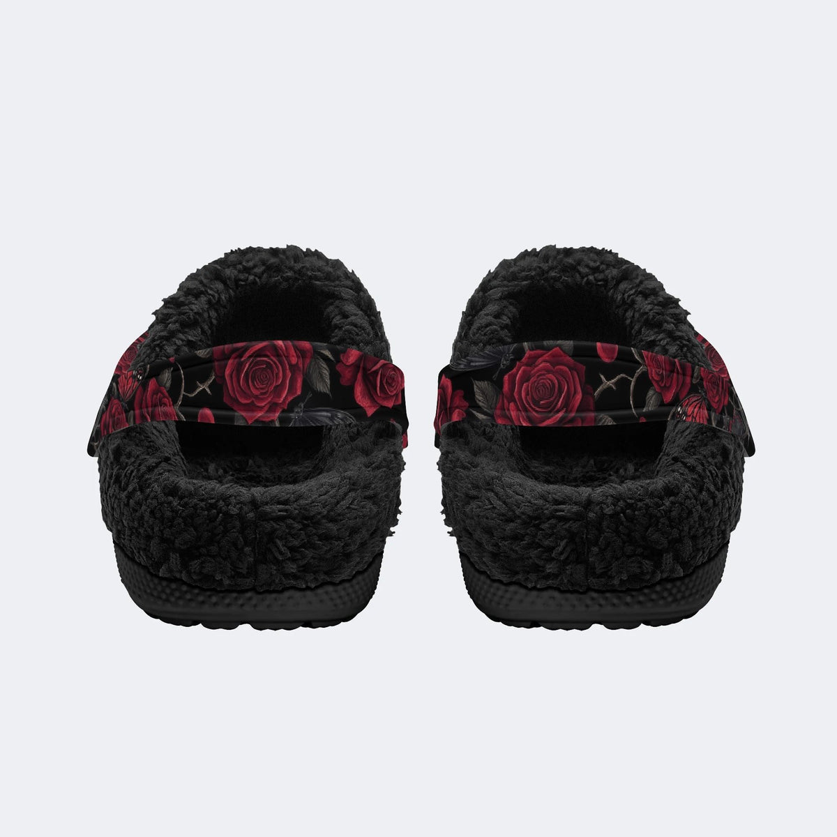 Gothic Rose Butterfly Skull‑Fur Lined Slippers Sandals