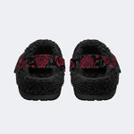 Gothic Rose Butterfly Skull‑Fur Lined Slippers Sandals