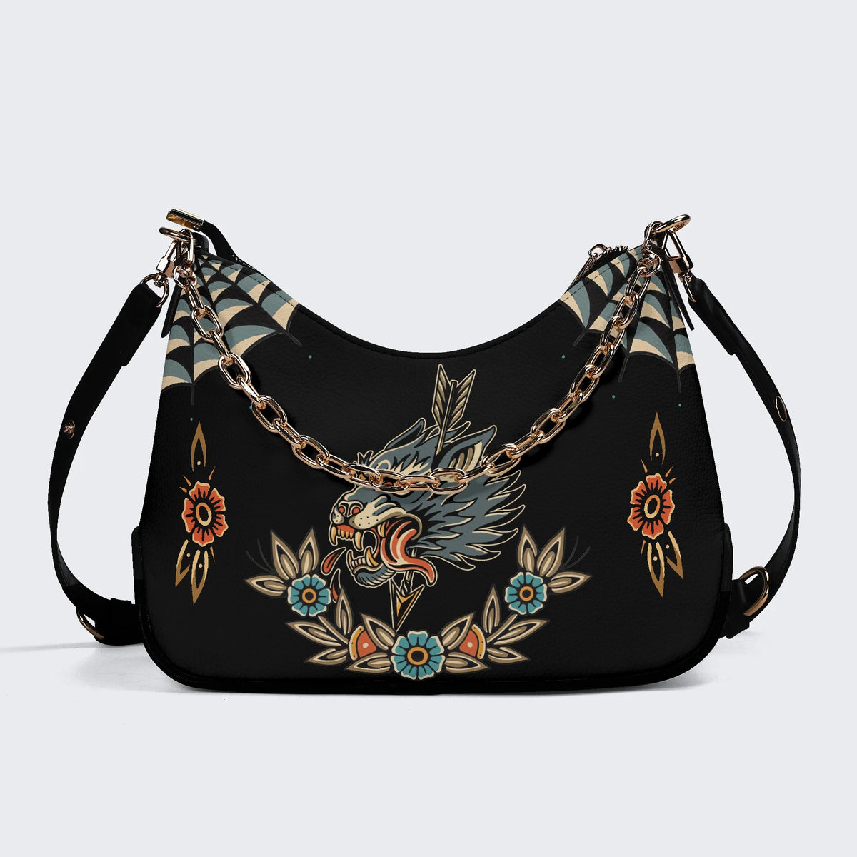 Wolf Vintage Print - Leather Crossbody Bag
