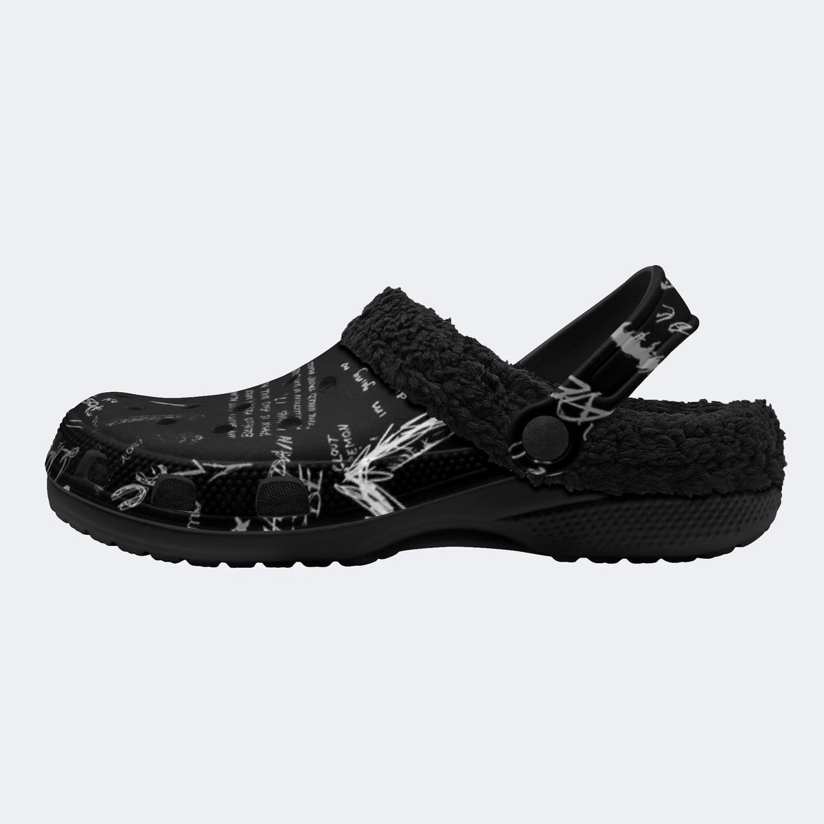 Gothic Scrawl Lettering - Fur Lined Slippers/Sandals