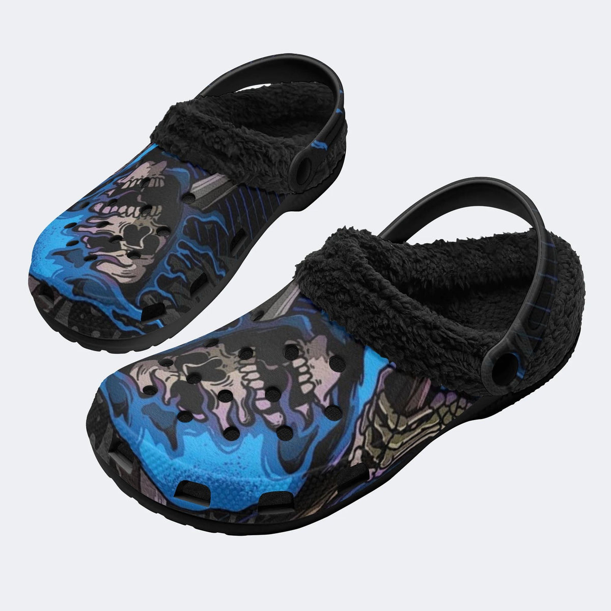 Blue Wave Skull - Fur Lined Slippers/Sandals