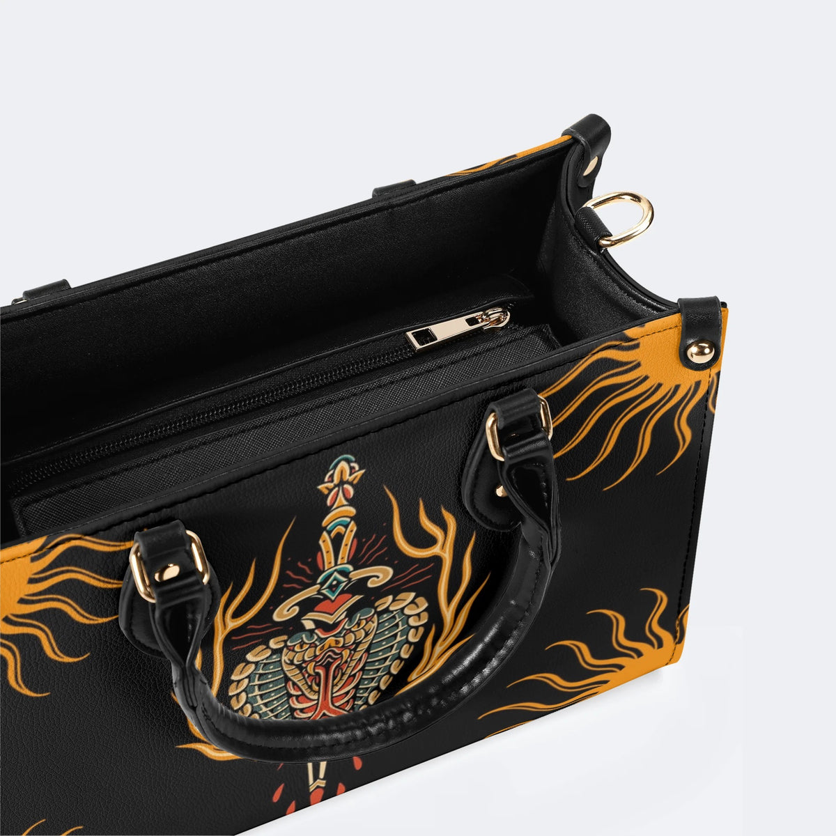 Horror Sword Snake Print - Leather Handbag