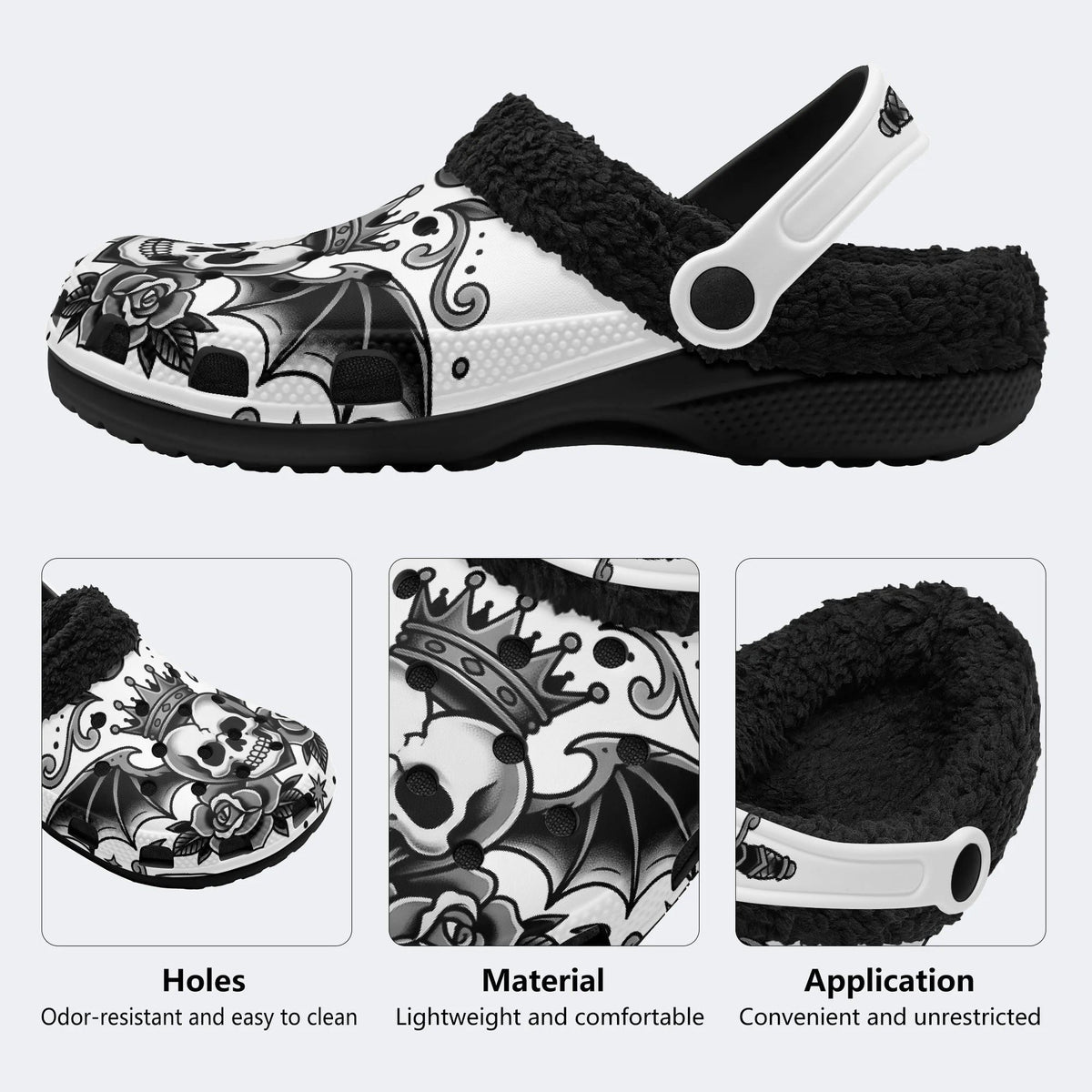Gothic Crown Skull - Fur Lined Slippers/Sandals