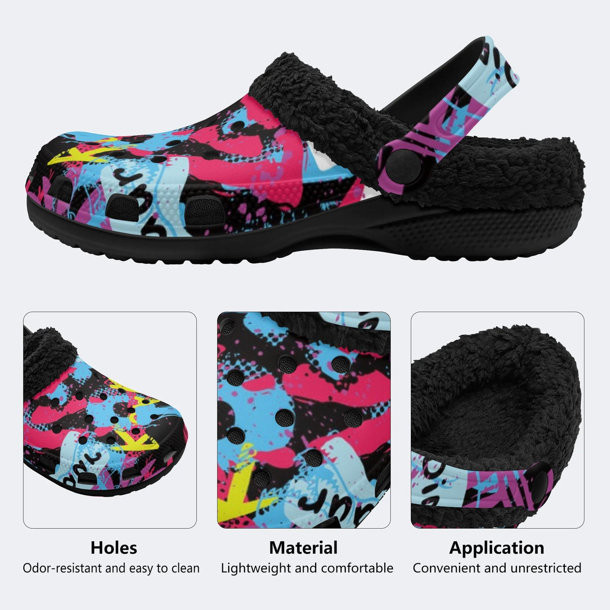 Colorful Graffiti Art - Fur Lined Slippers/Sandals