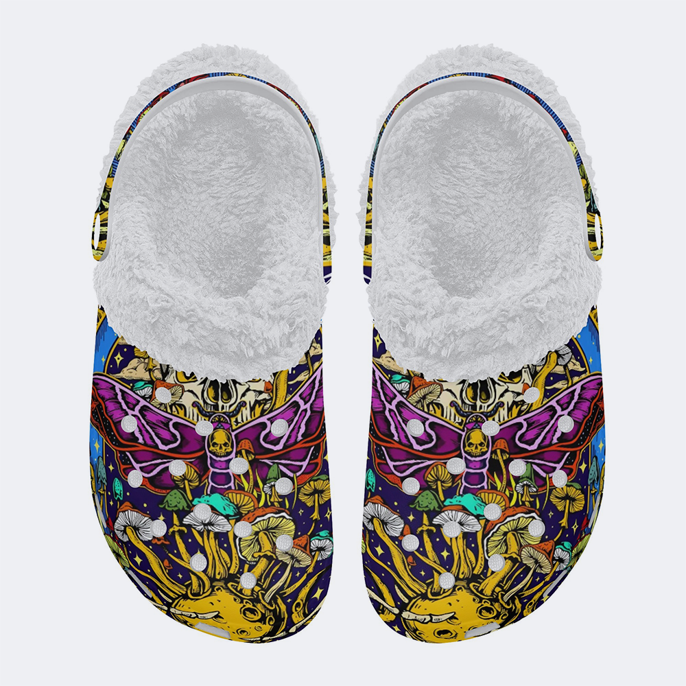 3D The Moth Skull Print - Fur Lined Slippers/Sandals