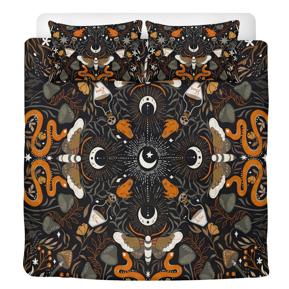 Boho Occult Moth Print - Three Piece Bedding Set
